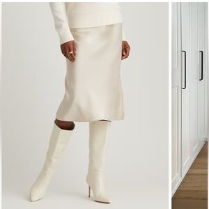 NWT Quince 100% Washable Silk Skirt Small Champagne